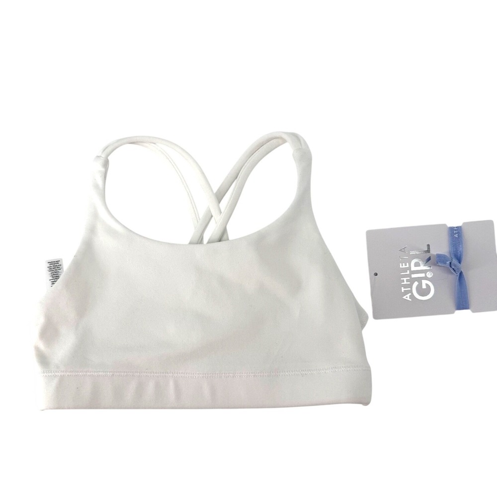 Athleta Girl Upbeat Bra 2.0 White Strappy Sports‎ Bra XS/6 NWT UPF Breathable